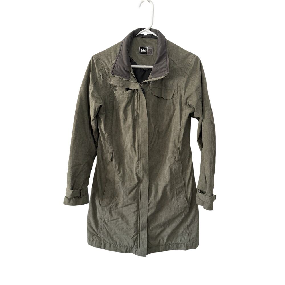 REI Women's Trench Rain Coat Lightweight Olive Green No Hood/belt Size Small